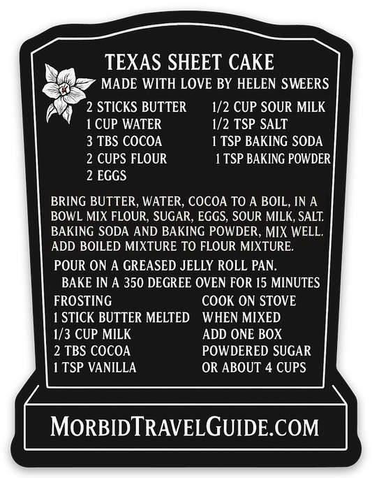 Thin Texas Sheet Cake "Headstone Recipe" Magnet